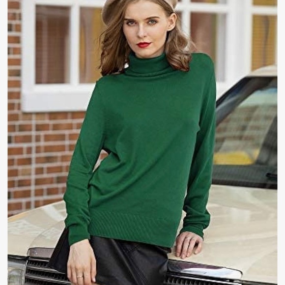 Woolen Bloom Knit Turtleneck Shirt Green - Picture 2 of 7